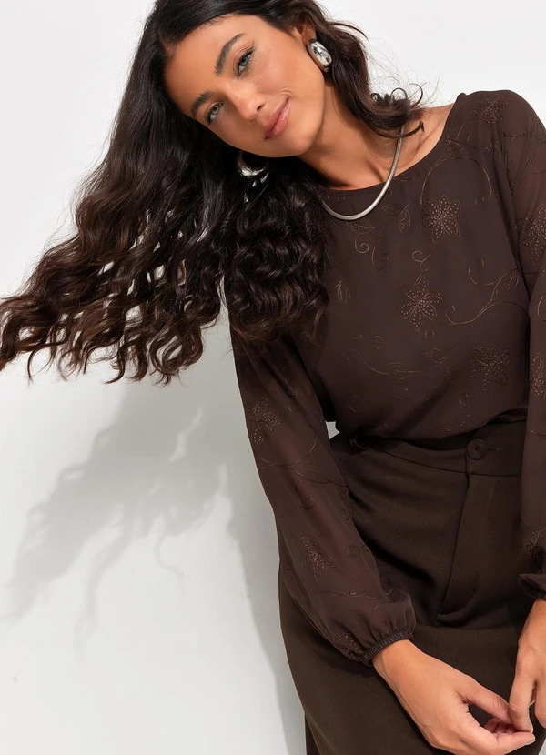 Quintess - Blusa Marrom Bordado em Chiffon 6