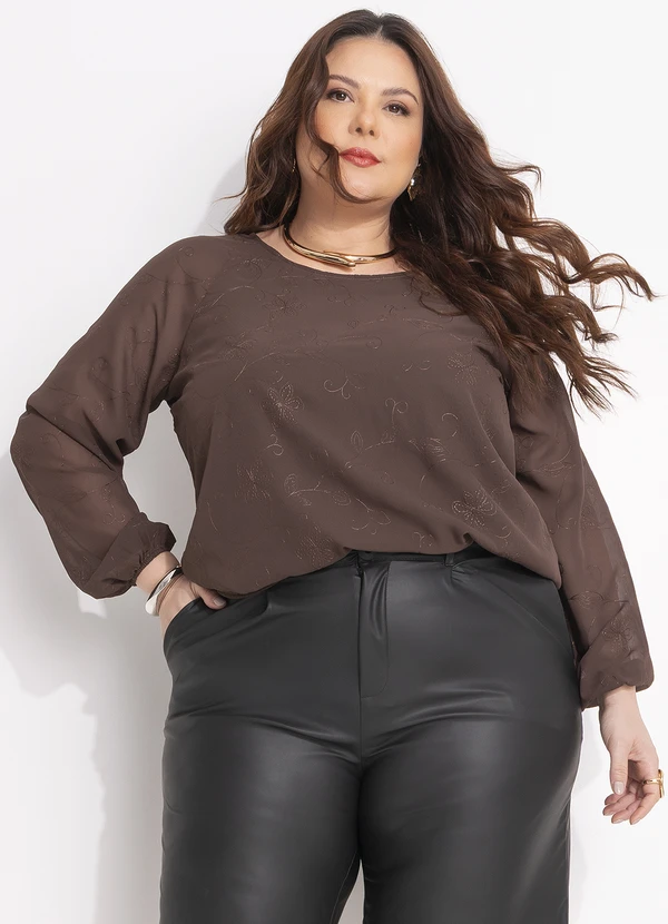 Quintess - Blusa Marrom Bordado em Chiffon 7