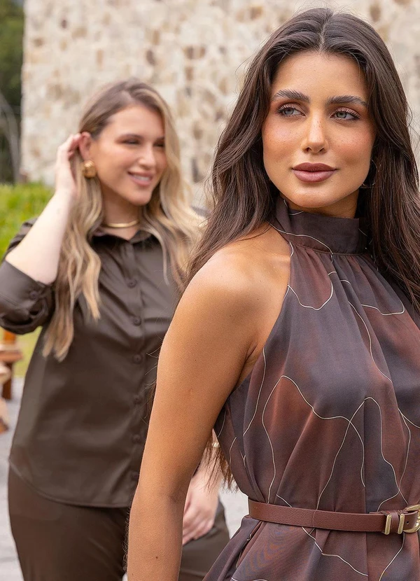 Quintess - Blusa Marrom Café em Sintético Pu