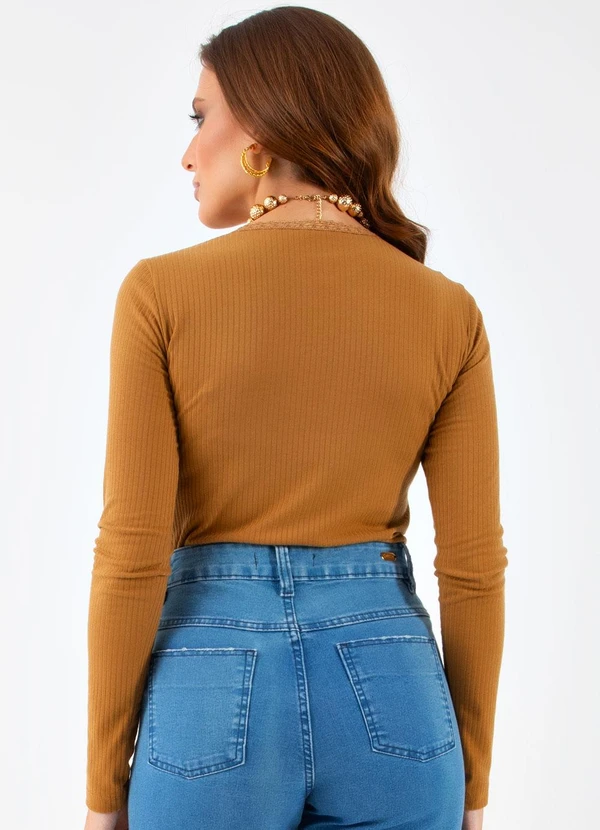 Quintess - Blusa Marrom Canela em Ribana Canelado 3