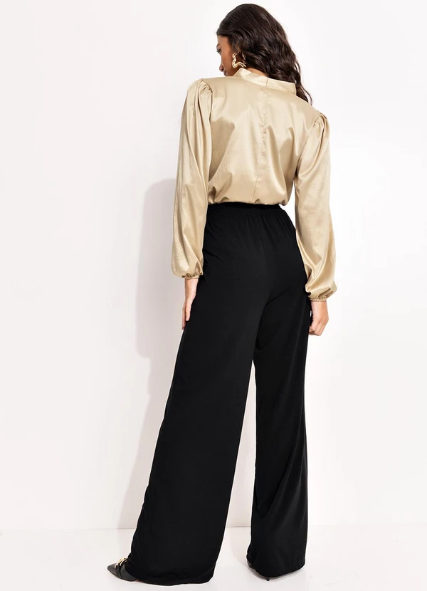 Quintess - Blusa de Cetim Marrom Claro com Manga Bufante e Gola Laço 14