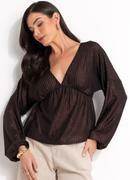 Blusa (marrom) em malha canelada com lurex