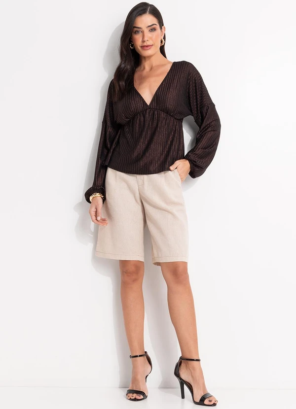 Quintess - Blusa Marrom em Malha Canelada com Lurex 3