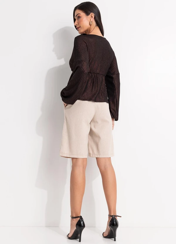 Quintess - Blusa Marrom em Malha Canelada com Lurex 5