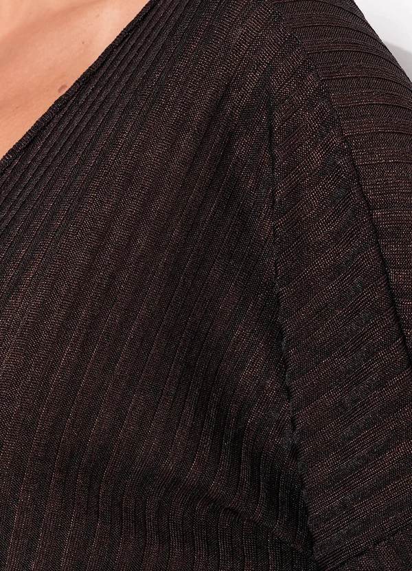 Quintess - Blusa Marrom em Malha Canelada com Lurex