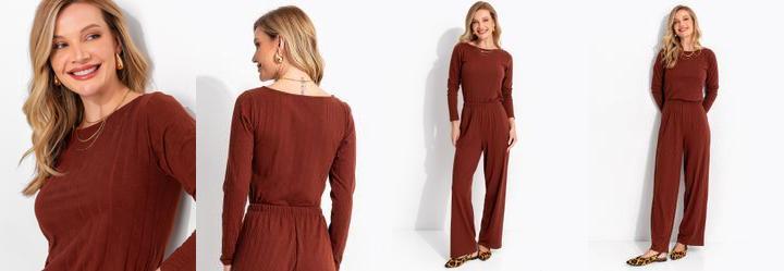 Blusa Marrom em Malha Canelada