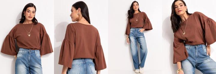 Blusa Marrom em Malha de Algodo