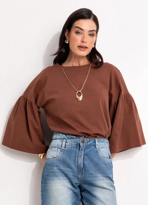 Quintess - Blusa Marrom em Malha de Algodão - QUINTESS