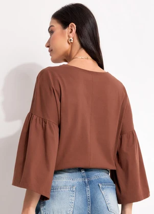 Quintess - Blusa Marrom em Malha de Algodão - QUINTESS