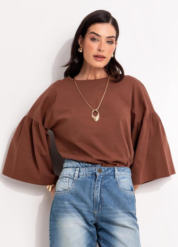 Blusa (Marrom) em Malha de Algodo