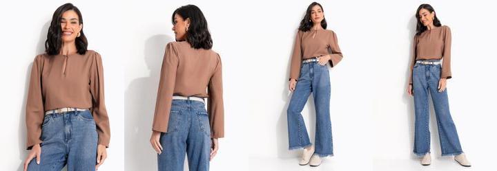 Blusa Marrom em Viscose com Poli�ster