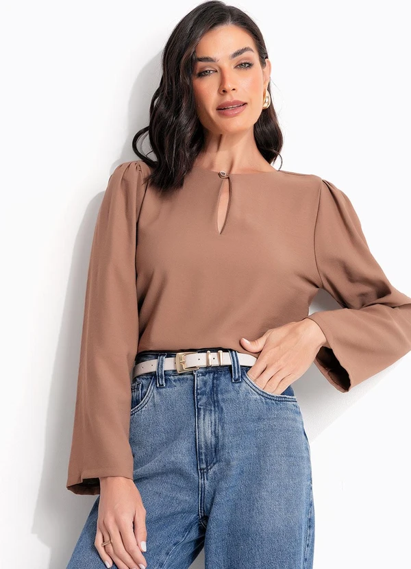 Quintess - Blusa Marrom em Viscose com Poliéster