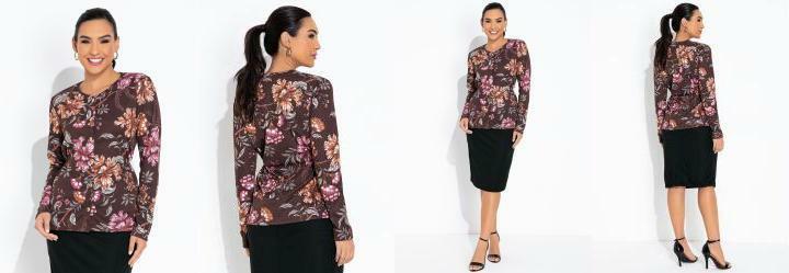 Blusa Marrom Floral com Franzido