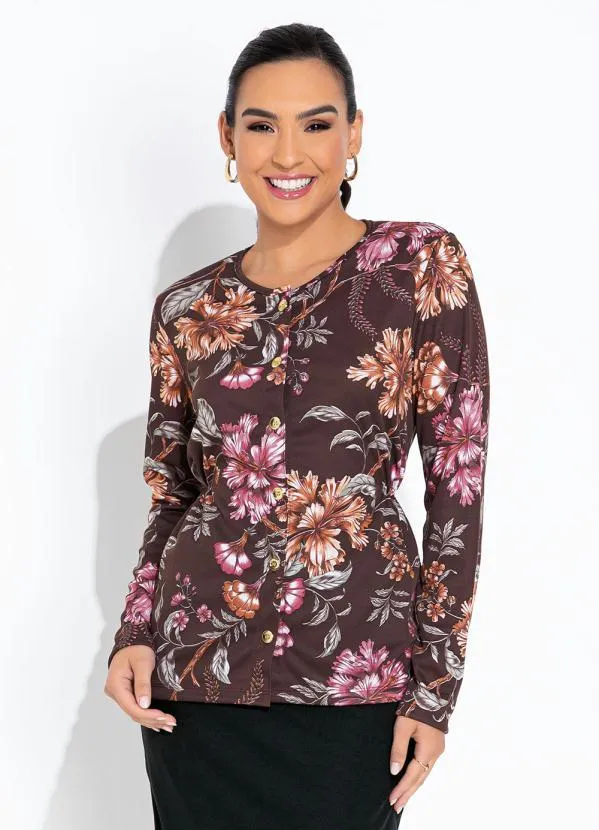 Rosalie - Blusa Marrom Floral com Franzido