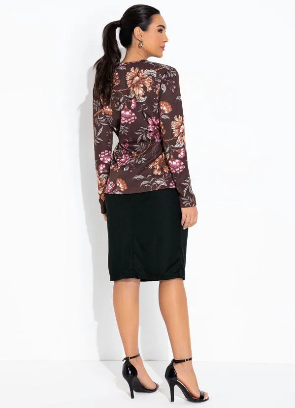Rosalie - Blusa Marrom Floral com Franzido 4