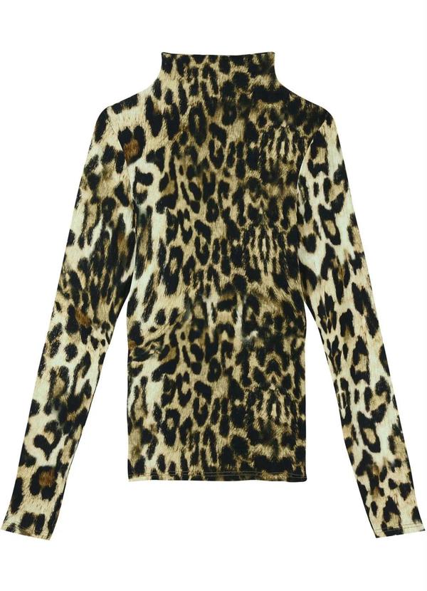 Malwee - Blusa Marrom Gola Alta Animal Print Feminino 1