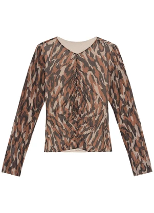 Malwee - Blusa Marrom Justa Animal Print em Tule - MALWEE