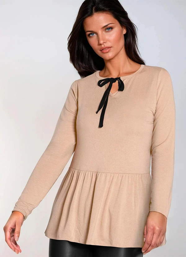 bonprix - Blusa Marrom Taupe em Malha de Viscose