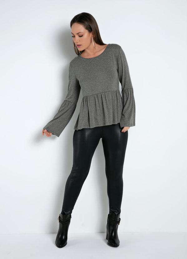 Outlet - Blusa Mescla com Recortes Flare e Franzidos