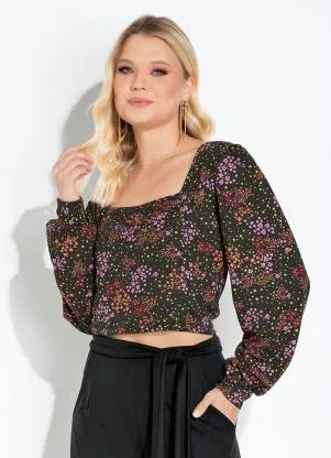 Moda Pop - Blusa Mini Floral com Decote Quadrado - MODA POP