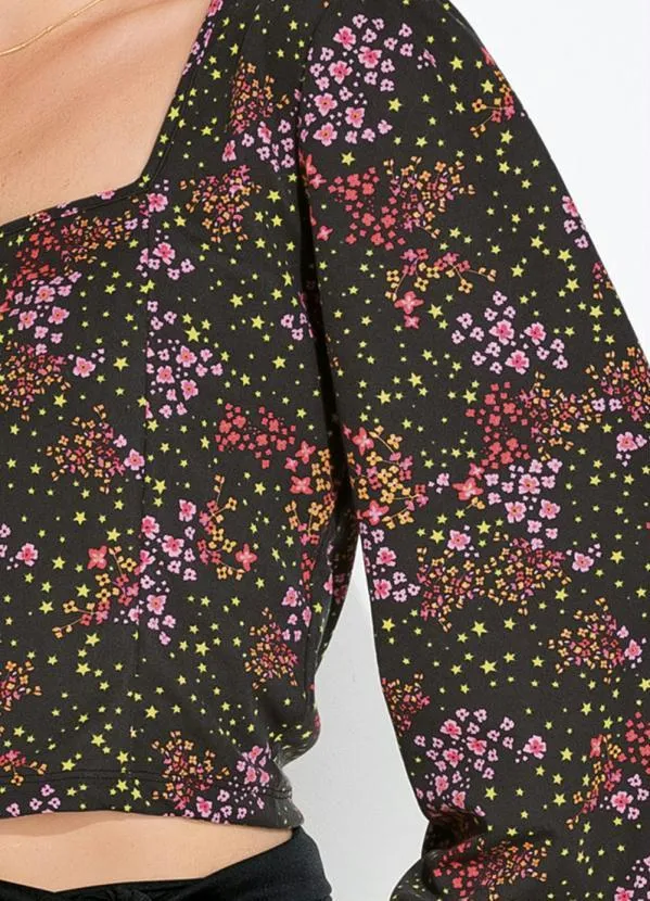 Moda Pop - Blusa Mini Floral com Decote Quadrado 3