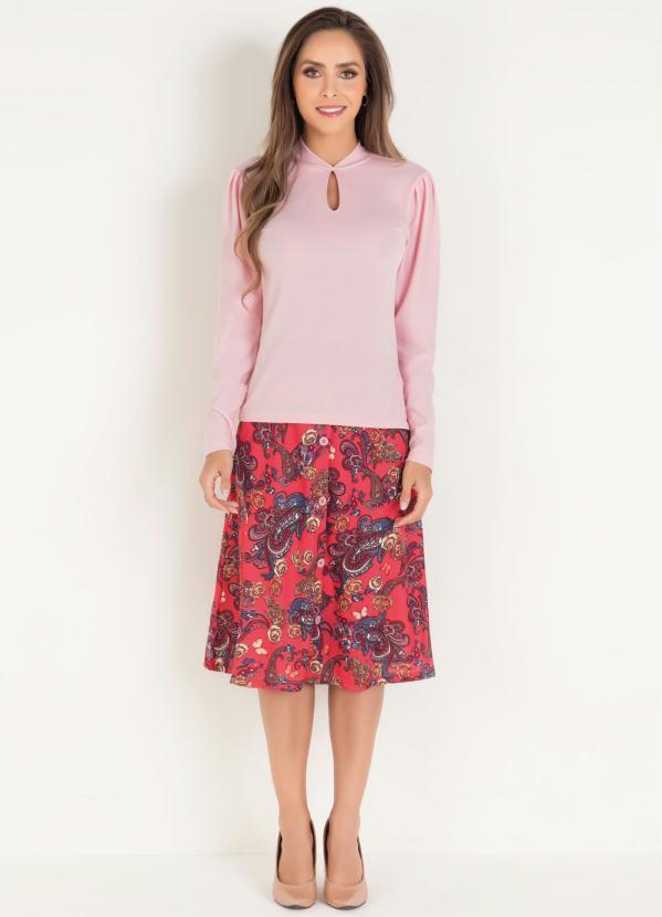 Outlet - Blusa Moda Evangélica Rosa com Manga Princesa 3