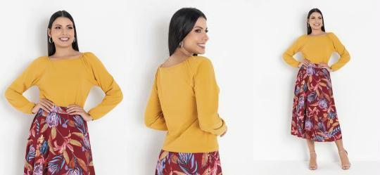 Blusa Mostarda Manga Longa Moda Evanglica