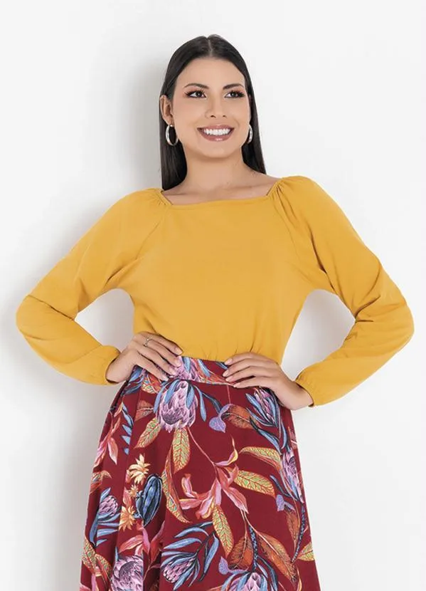 Outlet Blusa Mostarda Manga Longa Moda Evangélica