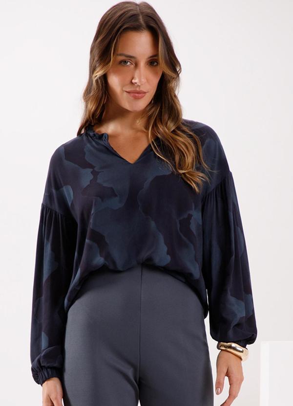 Lunender - Blusa Mullet com Babados na Gola Azul