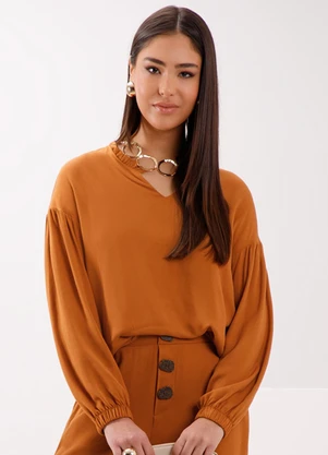 Lunender - Blusa Mullet com Babados na Gola Laranja - LUNENDER