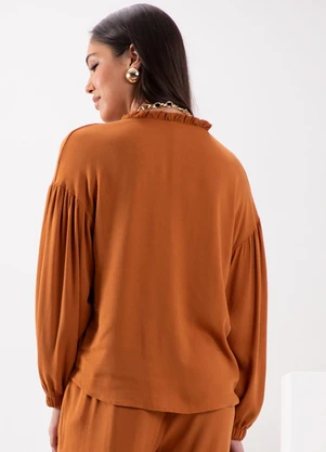 Lunender - Blusa Mullet com Babados na Gola Laranja - LUNENDER