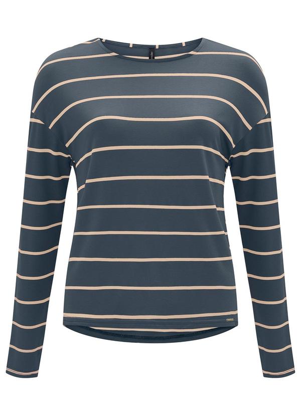 Lunender - Blusa Mullet em Malha Listrada Azul