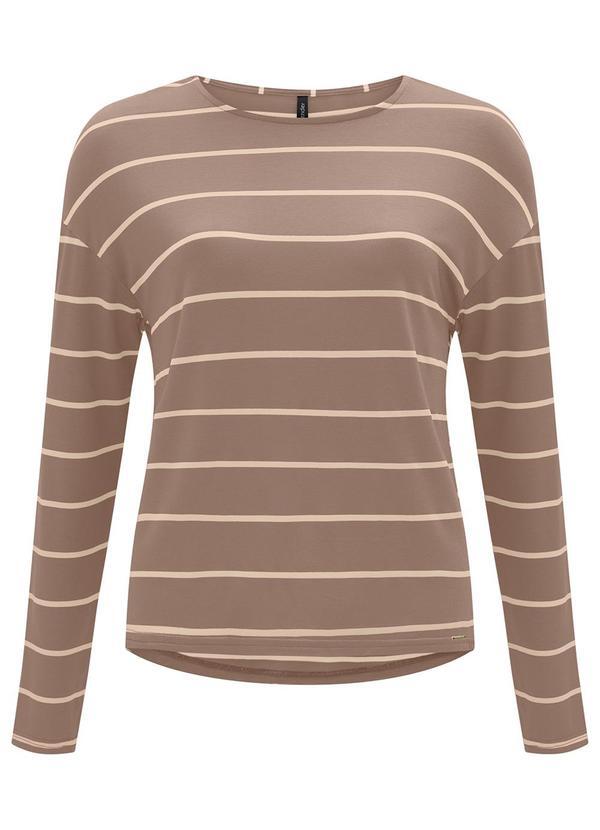 Lunender - Blusa Mullet em Malha Listrada Marrom