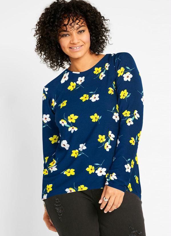 Outlet - Blusa Mullet Manga Longa Floral Azul 4