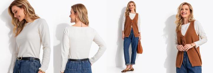 Blusa Natural em Malha de Algod�o