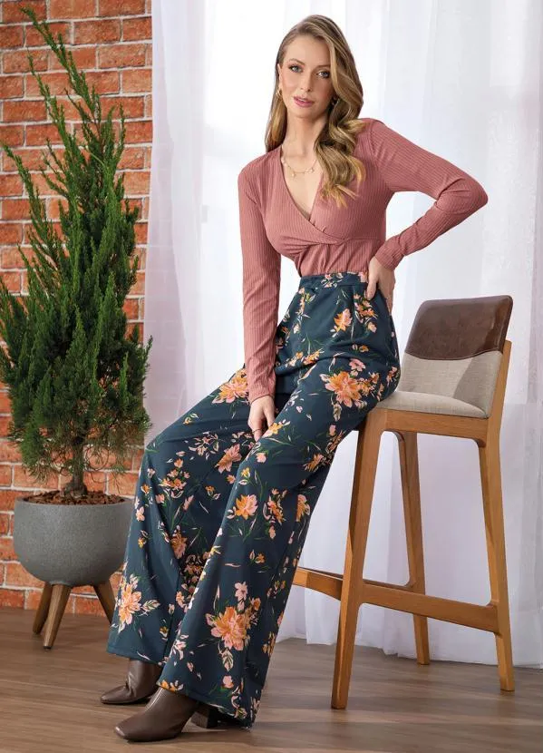 Moda Pop - Blusa Nude Decote Transpassado e Manga Longa 6