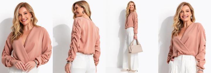 Blusa Nude em Tecido Crepe Plano