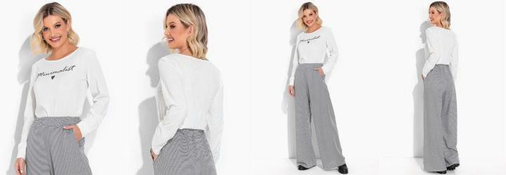 Blusa Off White com Mangas Longas e Estampa