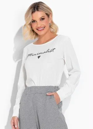 Moda Pop - Blusa Off White com Mangas Longas e Estampa - MODA POP
