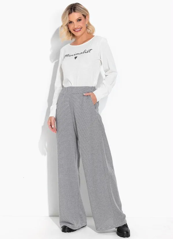 Moda Pop - Blusa Off White com Mangas Longas e Estampa 3