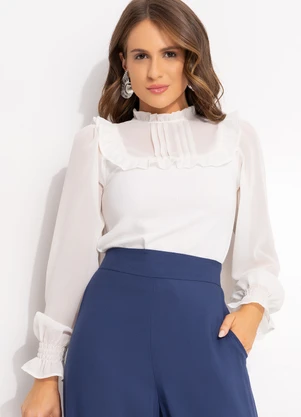 Quintess - Blusa Off White em Chiffon - QUINTESS