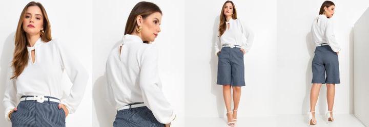 Blusa Off White em Crepe Plano