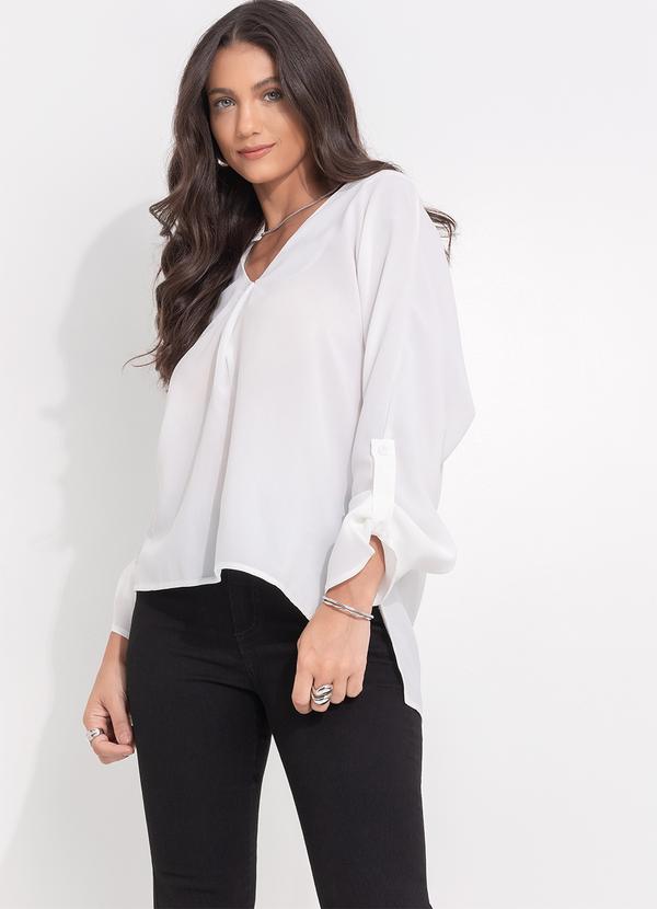 Quintess - Blusa Off White em Crepe Plano