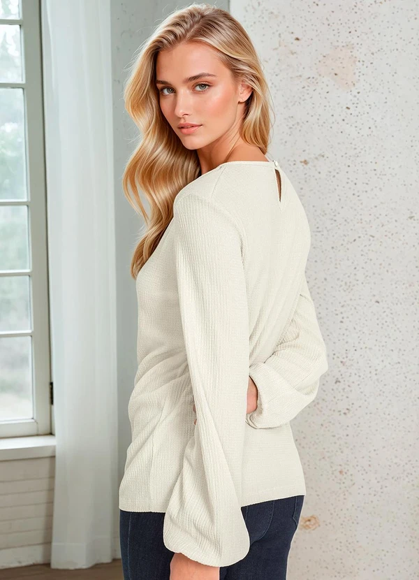 bonprix - Blusa Off White em Piquet