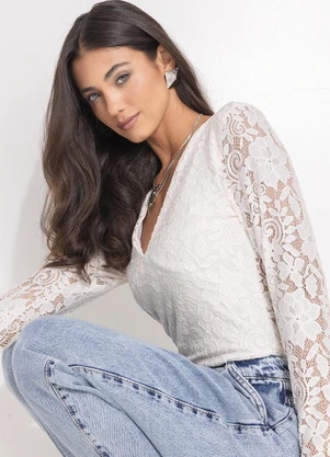 Quintess - Blusa Off White em Renda - QUINTESS