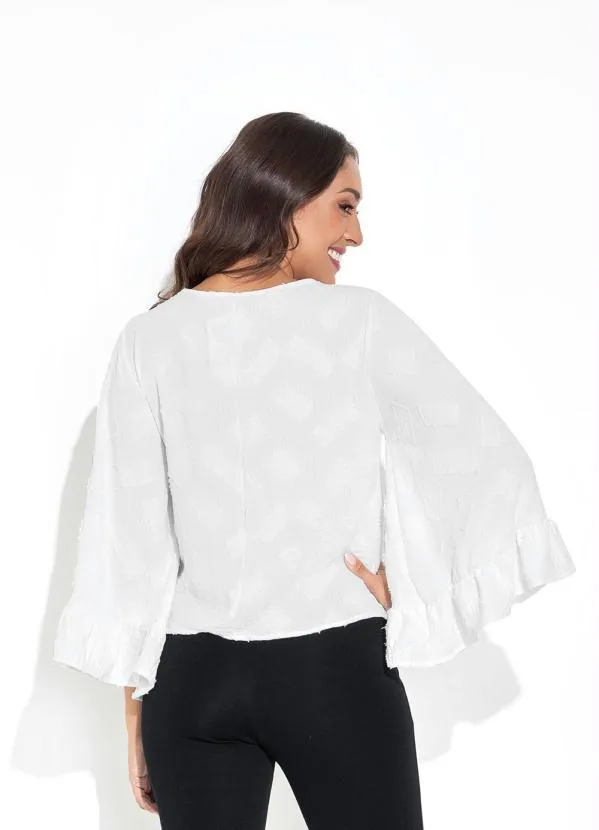 Rovitex - Blusa Off White em Tecido Jacquard 2