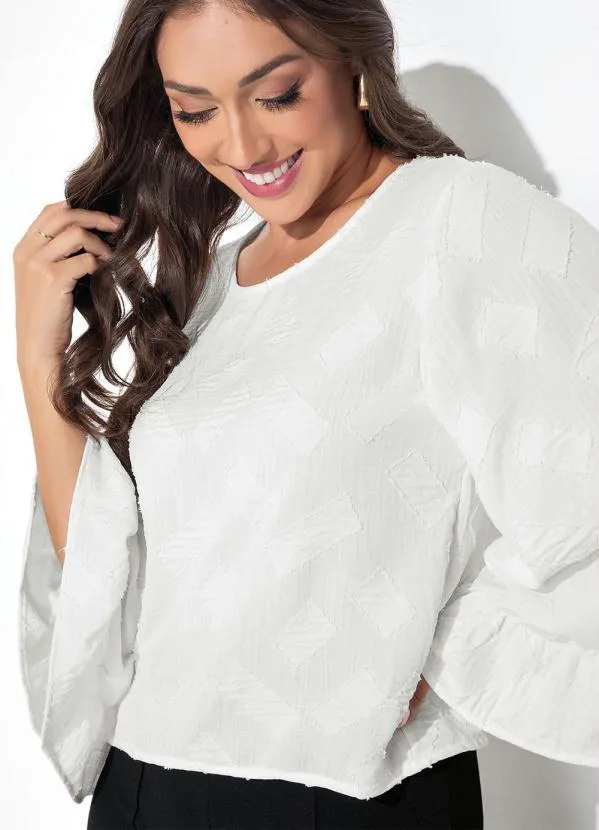 Rovitex - Blusa Off White em Tecido Jacquard 6