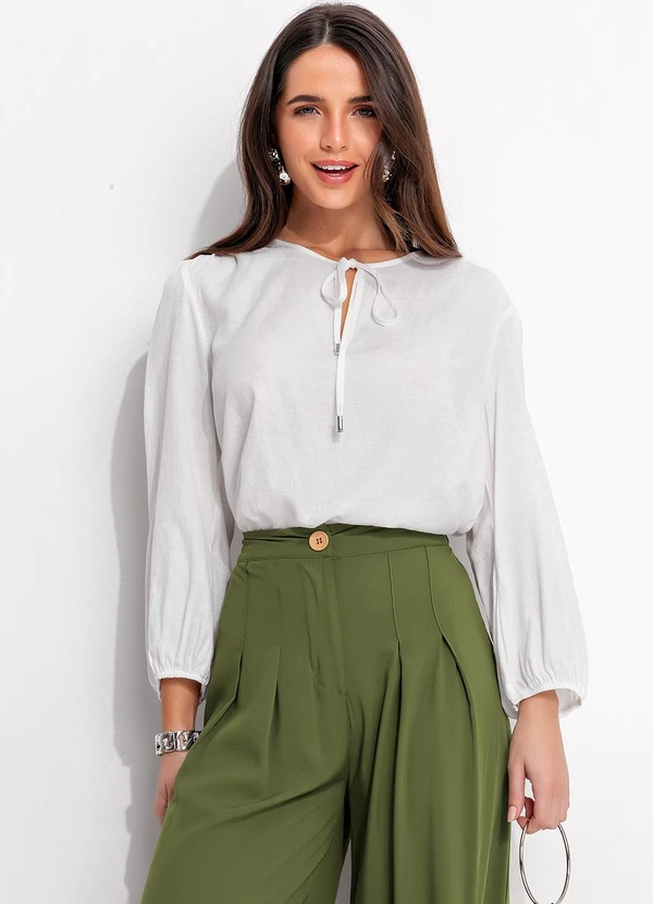 Quintess - Blusa Off White em Tecido Plano 11