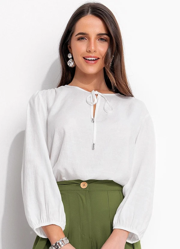 Quintess - Blusa Off White em Tecido Plano 6