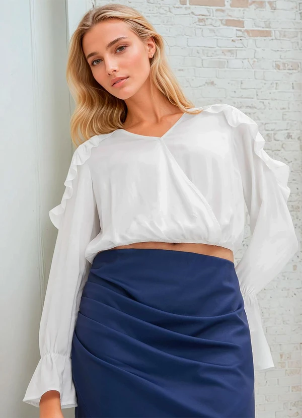 bonprix - Blusa Off White em Viscose Plana